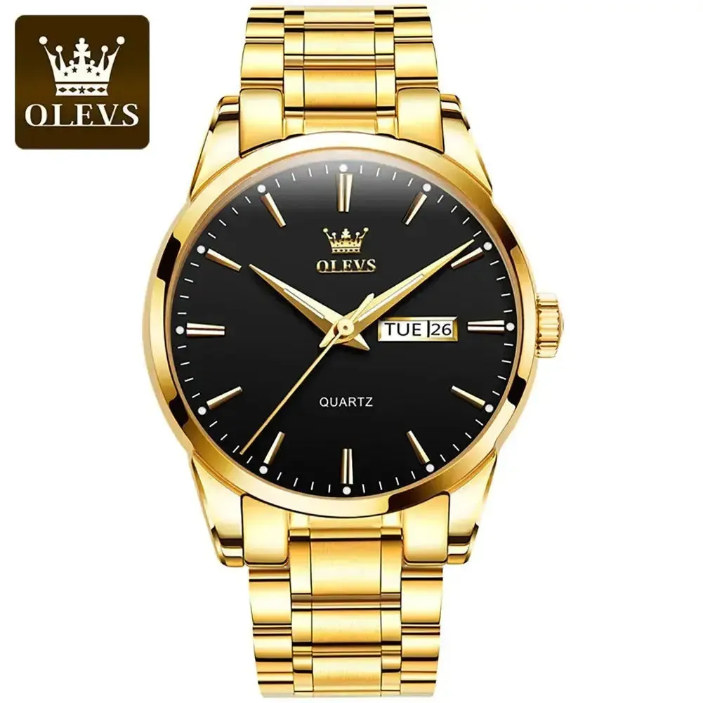 Elegance® 6898 Gold Classic Men Wristwatch Classic Gold Wrist Watches For Top Brand Luxury Business Date Waterproof Luminous Stainless Steel Men Quartz Wristwatch