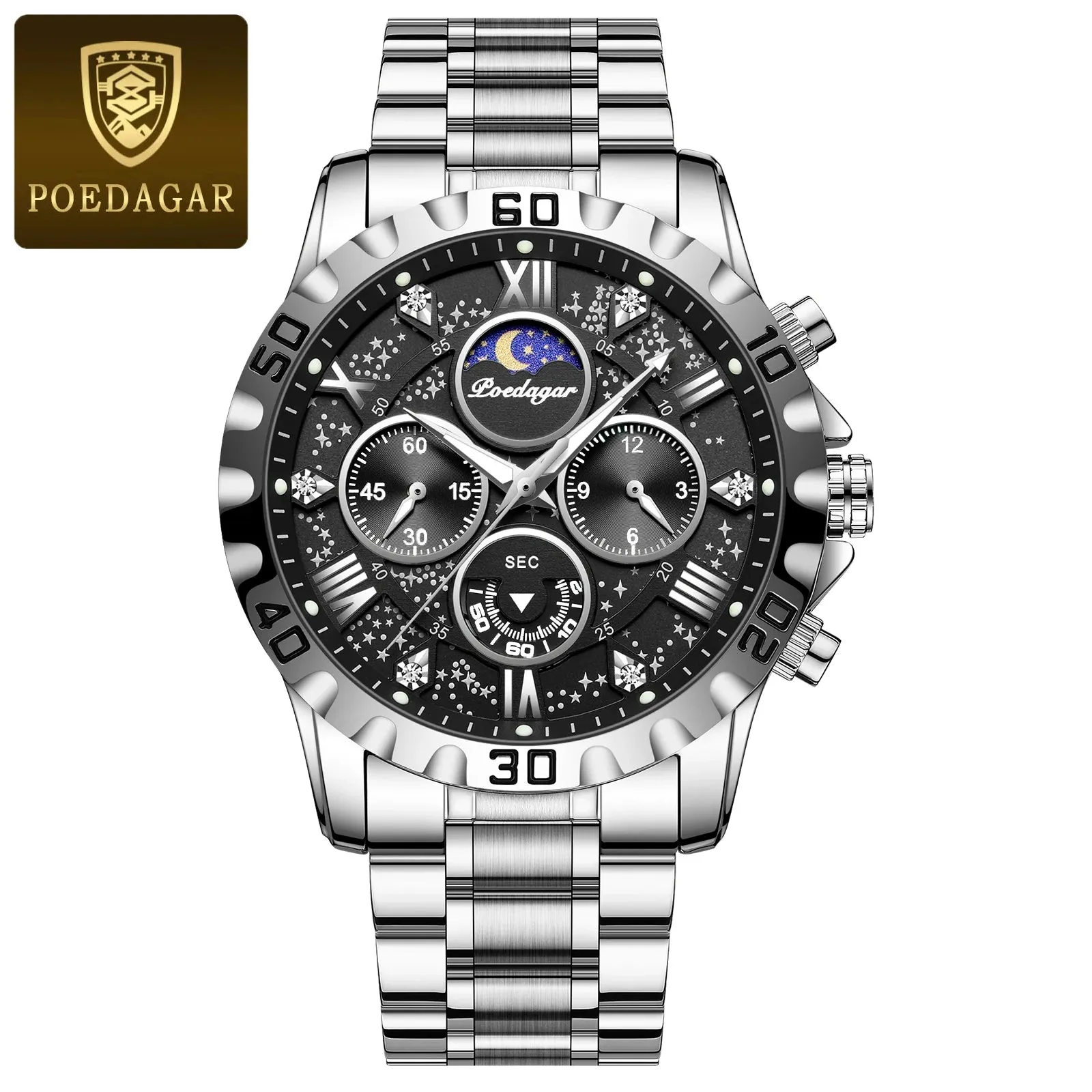 Elegance® 973 Luxury Watch for Man Quartz Sports Men Watch Waterproof Luminous Stainless Steel Chronograph Men's Watches Clock Reloj