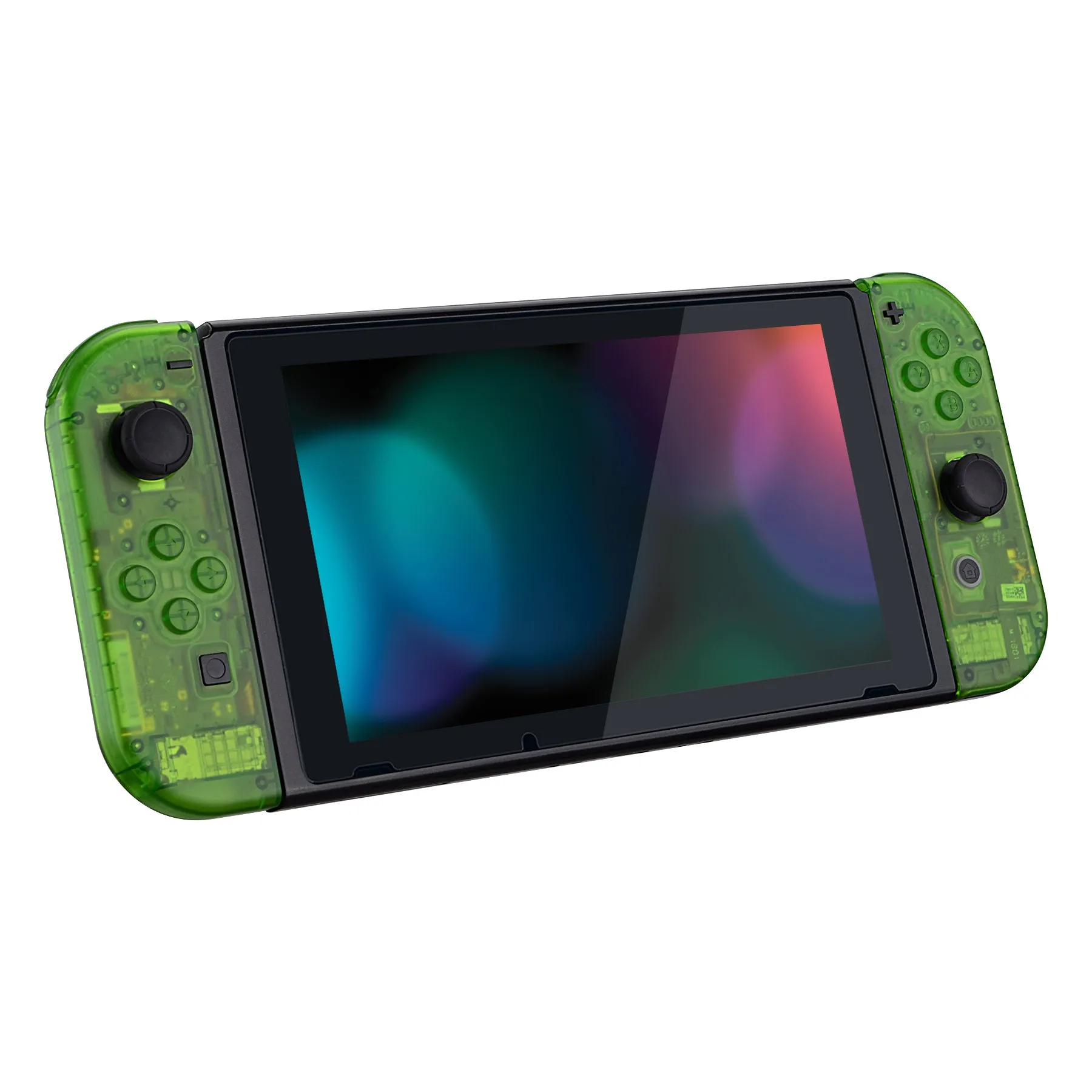 eXtremeRate Transparent Clear Green Back Plate for NS Switch Console, NS Joycon Handheld Controller Housing with Full Set Buttons, DIY Replacement Shell for NS Switch - QM503