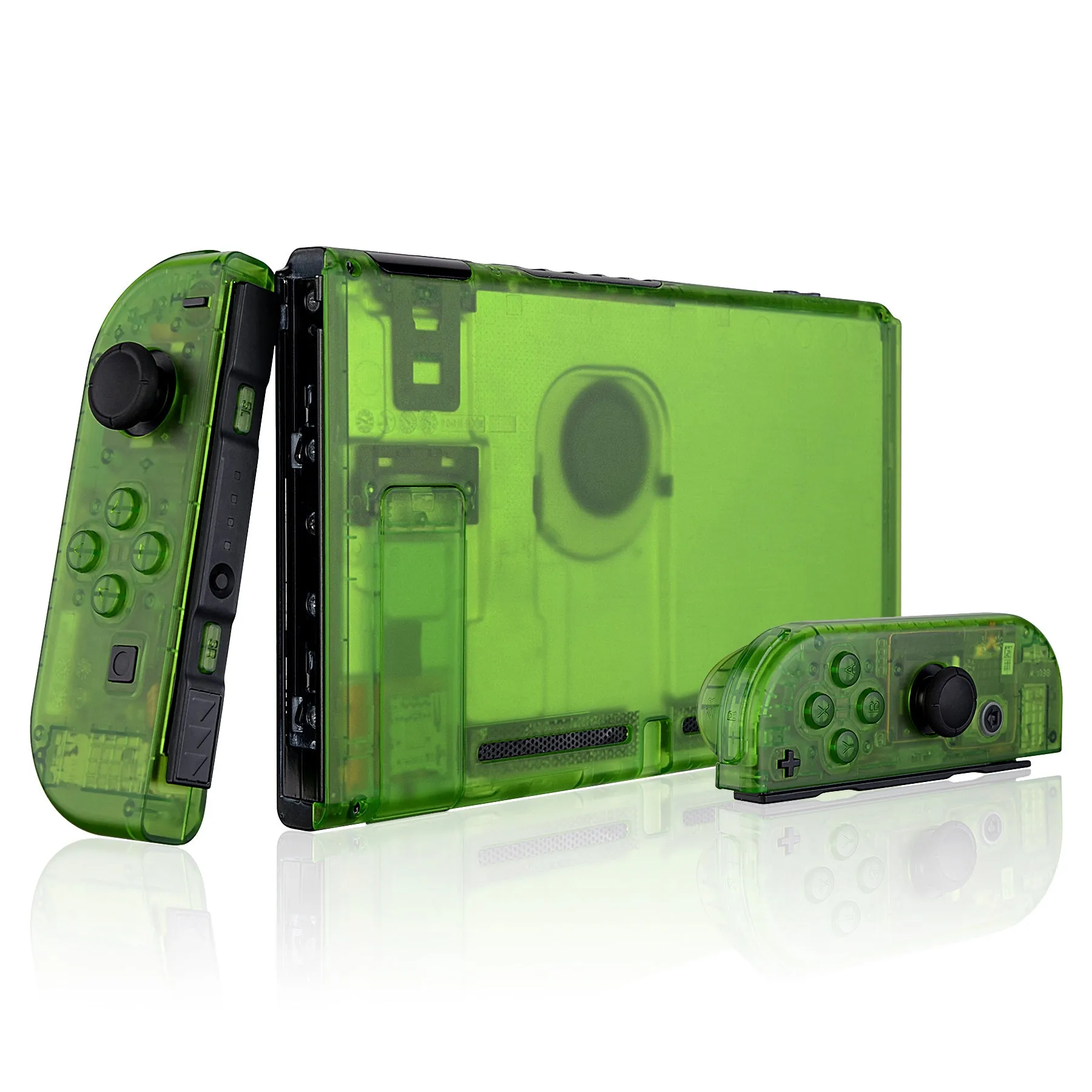 eXtremeRate Transparent Clear Green Back Plate for NS Switch Console, NS Joycon Handheld Controller Housing with Full Set Buttons, DIY Replacement Shell for NS Switch - QM503