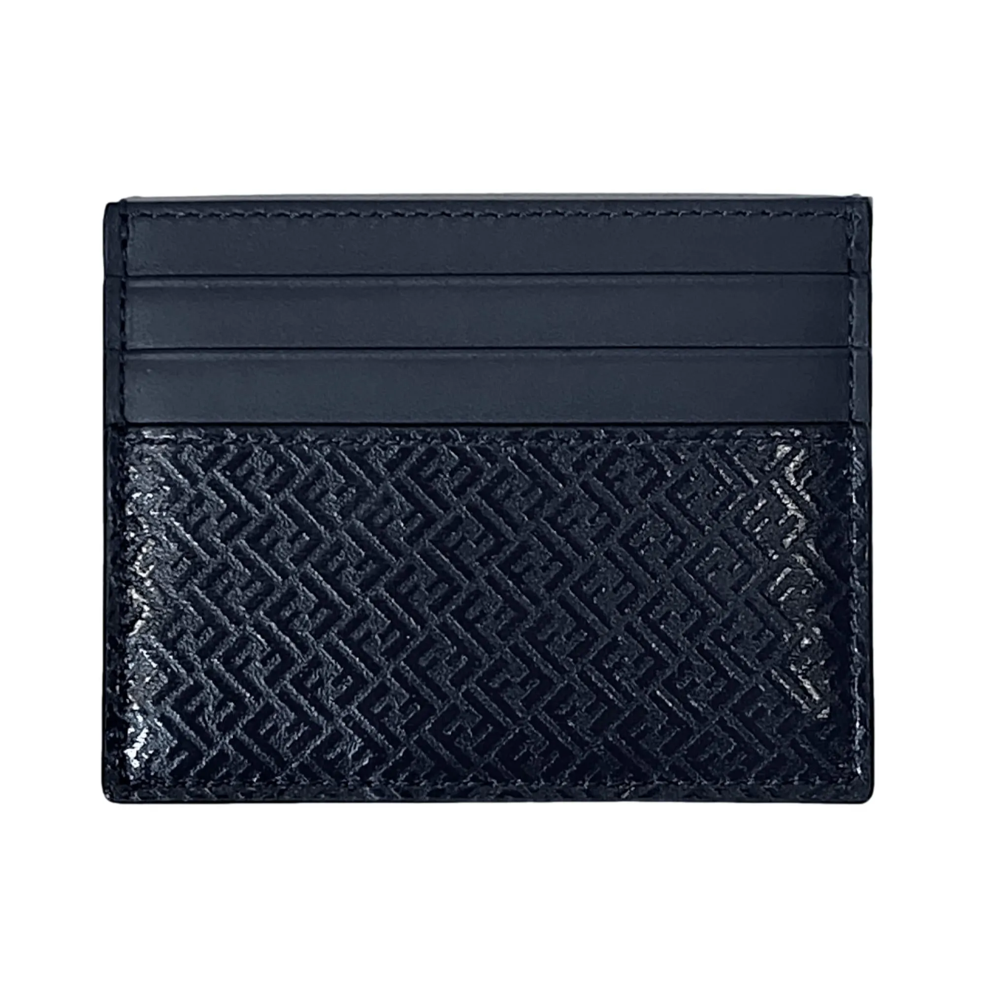 Fendi FF Logo Embossed Dark Navy Leather Card Case