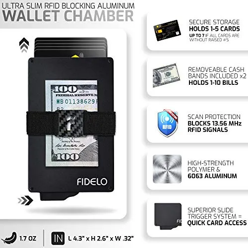 Fidelo Popup Rfid Wallet Slim 6063 Aluminum With Leather Case Vintage Black