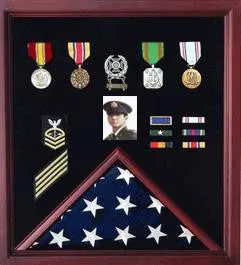 Flag Photo and Badge Display Case, Black felt color