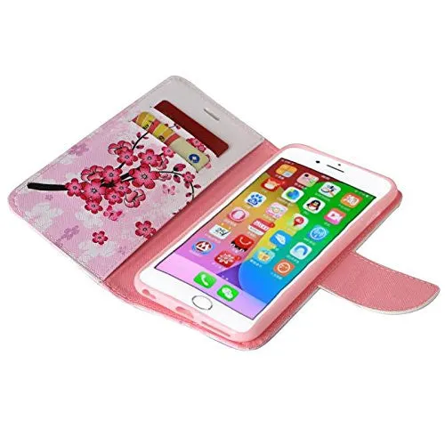 For Apple iPhone 6s Plus Case / 6 Plus Case, Wrist Stap Pu Leather Magnetic Fold[Kickstand] Wallet Case with ID & Card Slots for Iphone 6S Plus/6 Plus - Cherry Blossom