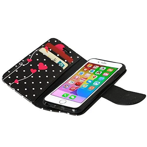 For Apple iPhone 6s Plus Case / 6 Plus Case, Wrist Stap Pu Leather Magnetic Fold[Kickstand] Wallet Case with ID & Card Slots - Polka Dot Hearts