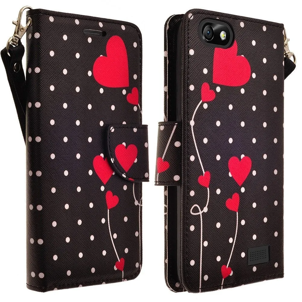 For Apple iPhone 6s Plus Case / 6 Plus Case, Wrist Stap Pu Leather Magnetic Fold[Kickstand] Wallet Case with ID & Card Slots - Polka Dot Hearts