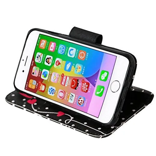 For Apple iPhone 6s Plus Case / 6 Plus Case, Wrist Stap Pu Leather Magnetic Fold[Kickstand] Wallet Case with ID & Card Slots - Polka Dot Hearts