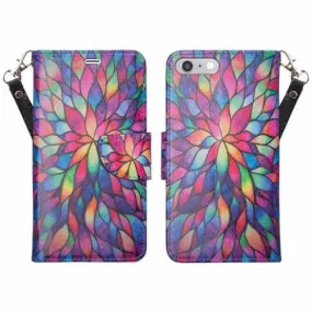 For Apple iPhone 7 Plus Case, Wrist Strap Pu Leather Magnetic Flip Fold[Kickstand] Wallet Case with ID & Card Slots for Iphone 7 Plus - Rainbow Flower