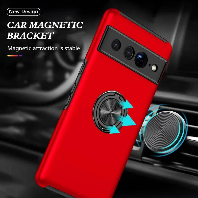 For Google Pixel 7 Luxury TPU   Hard PC  Magnet Shockproof Armor Protect Phone Case With Stand Ring