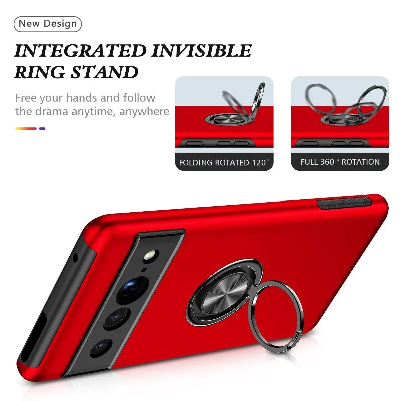 For Google Pixel 7 Luxury TPU   Hard PC  Magnet Shockproof Armor Protect Phone Case With Stand Ring