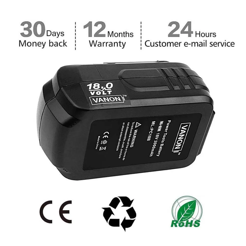 For Porter Cable 18V Battery Replacement | PC18B 4.8Ah Ni-MH Battery 2 Pack