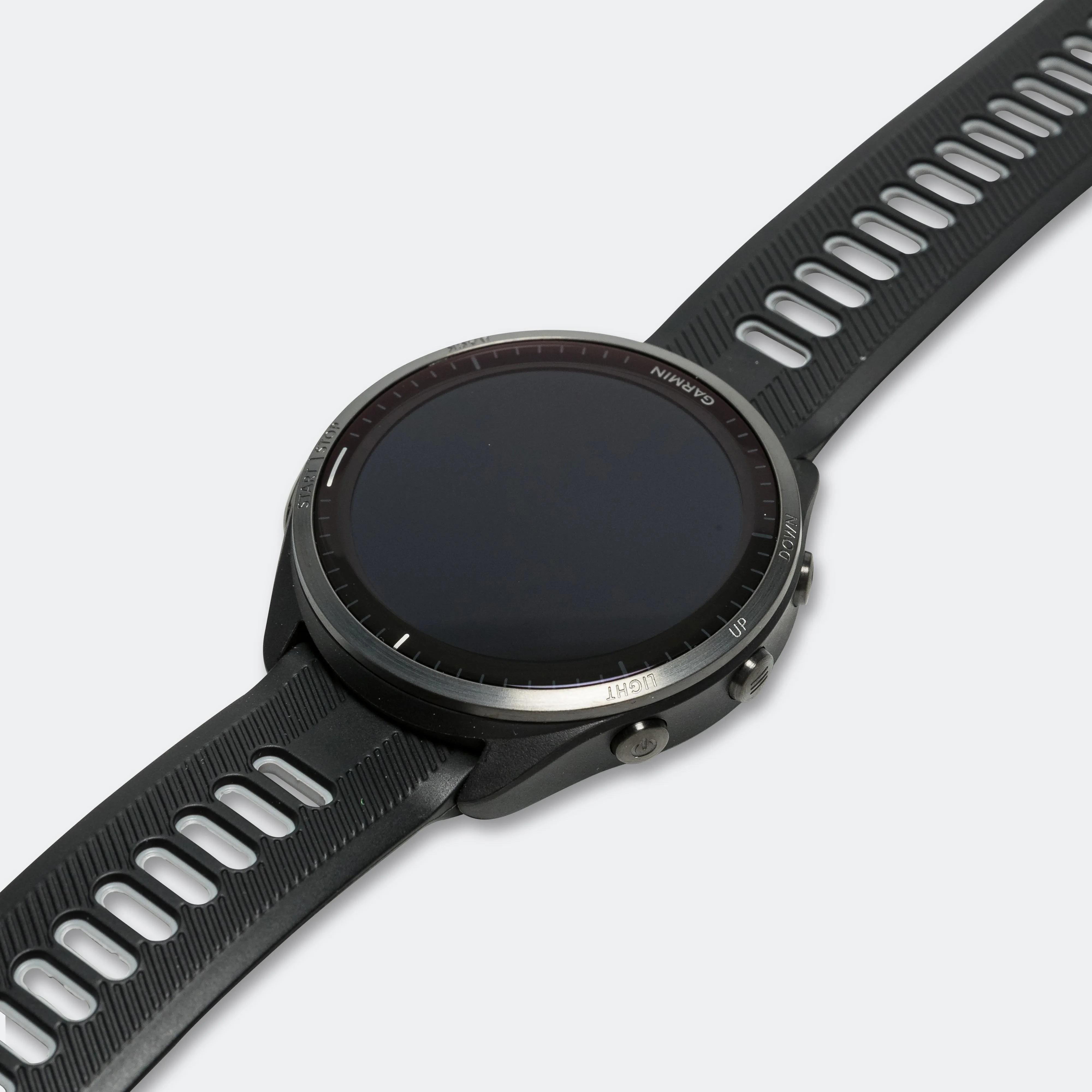 Forerunner™ 965 - Titanium Bezel w/Black Case & Black/Powder Grey Silicone Band