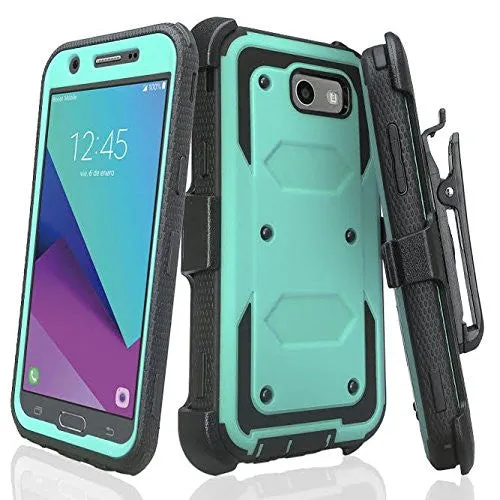 Galaxy J3 Emerge Case, Rugged Full-Body Armor Heavy Duty Holster Shell Combo Case for Samsung Galaxy J3 Emerge - Teal