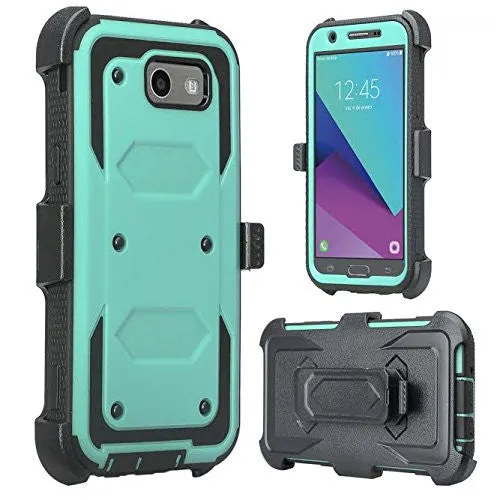 Galaxy J3 Emerge Case, Rugged Full-Body Armor Heavy Duty Holster Shell Combo Case for Samsung Galaxy J3 Emerge - Teal