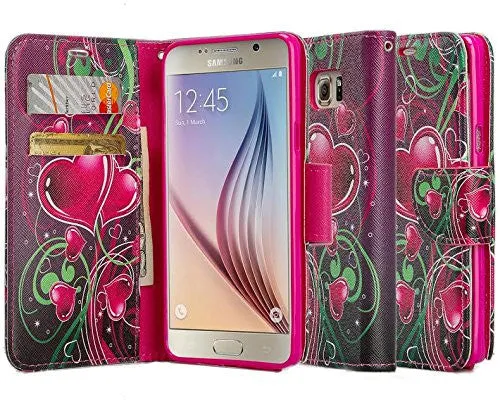 Galaxy Note 5 Case, Wrist Strap Magnetic Fold[Kickstand] Pu Leather Wallet Case with ID & Credit Card Slots for Samsung Galaxy Note 5 - Heart Strings