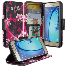 Galaxy On5 Case, Samsung Galaxy On5 Wallet Case, Wrist Strap Flip Folio[Kickstand Feature] Pu Leather Wallet Case with ID & Credit Card Slots For Galaxy On5 - Heart Butterflies