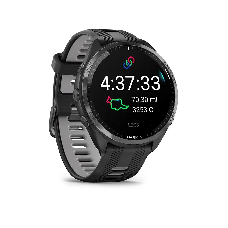 Garmin Forerunner 965 GPS Smartwatch - 47mm Carbon Gray DLC Titanium Bezel BLK Case BLK/Powder Gray Silicone Band