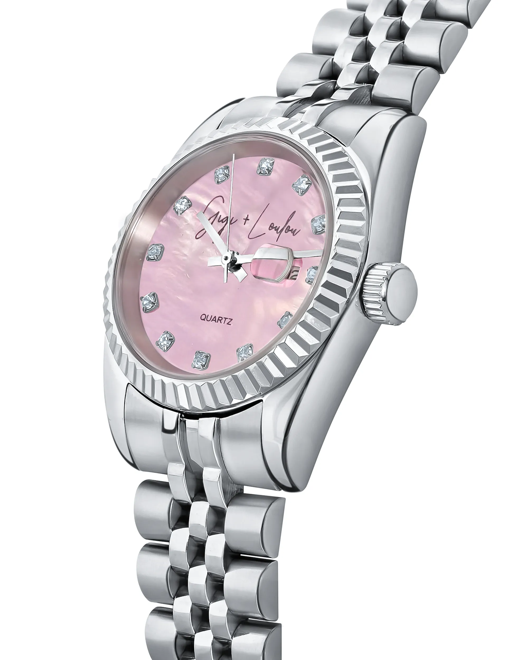 Gigi   Loulou - Silver Watch met Pink Pearl Dial