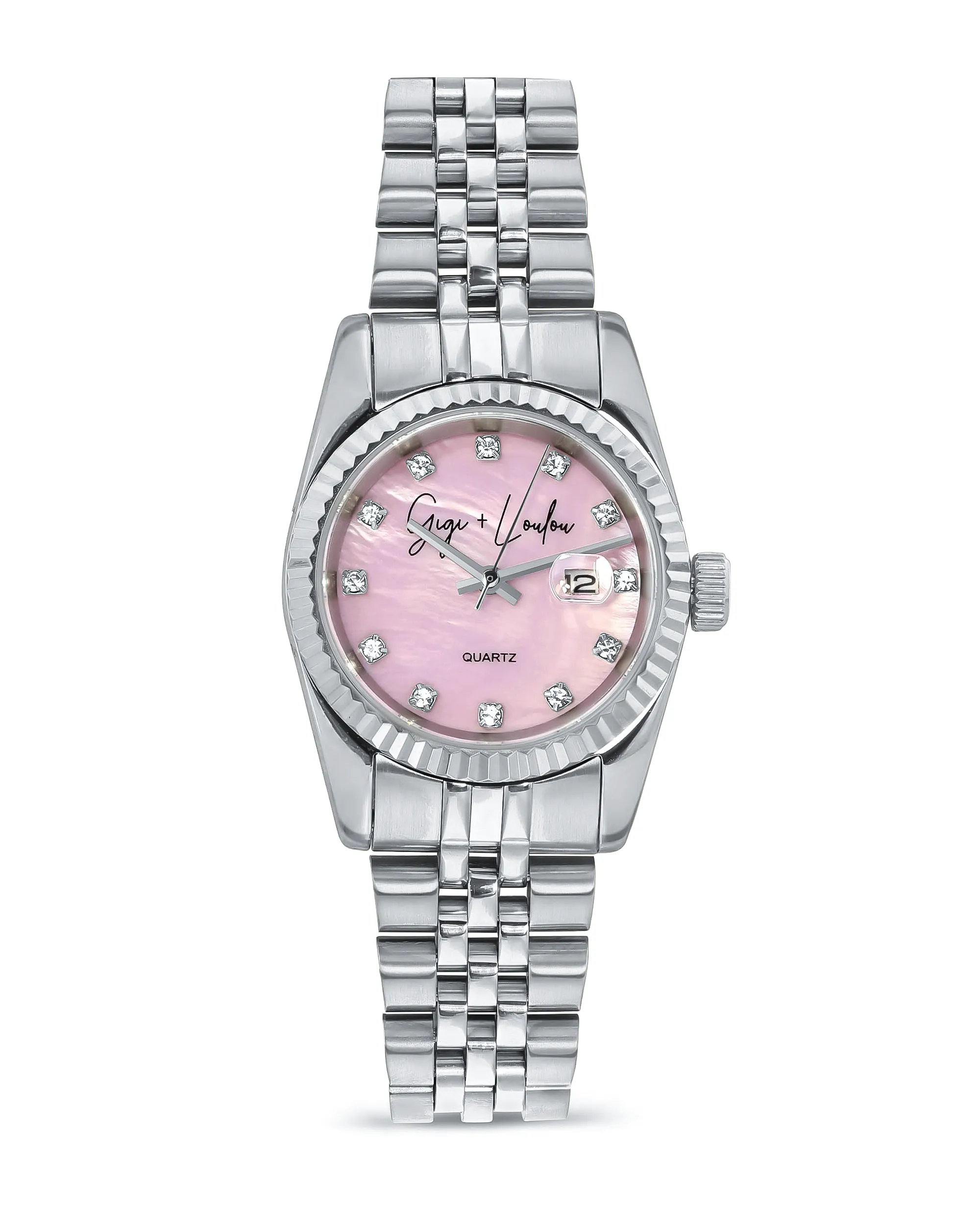 Gigi   Loulou - Silver Watch met Pink Pearl Dial