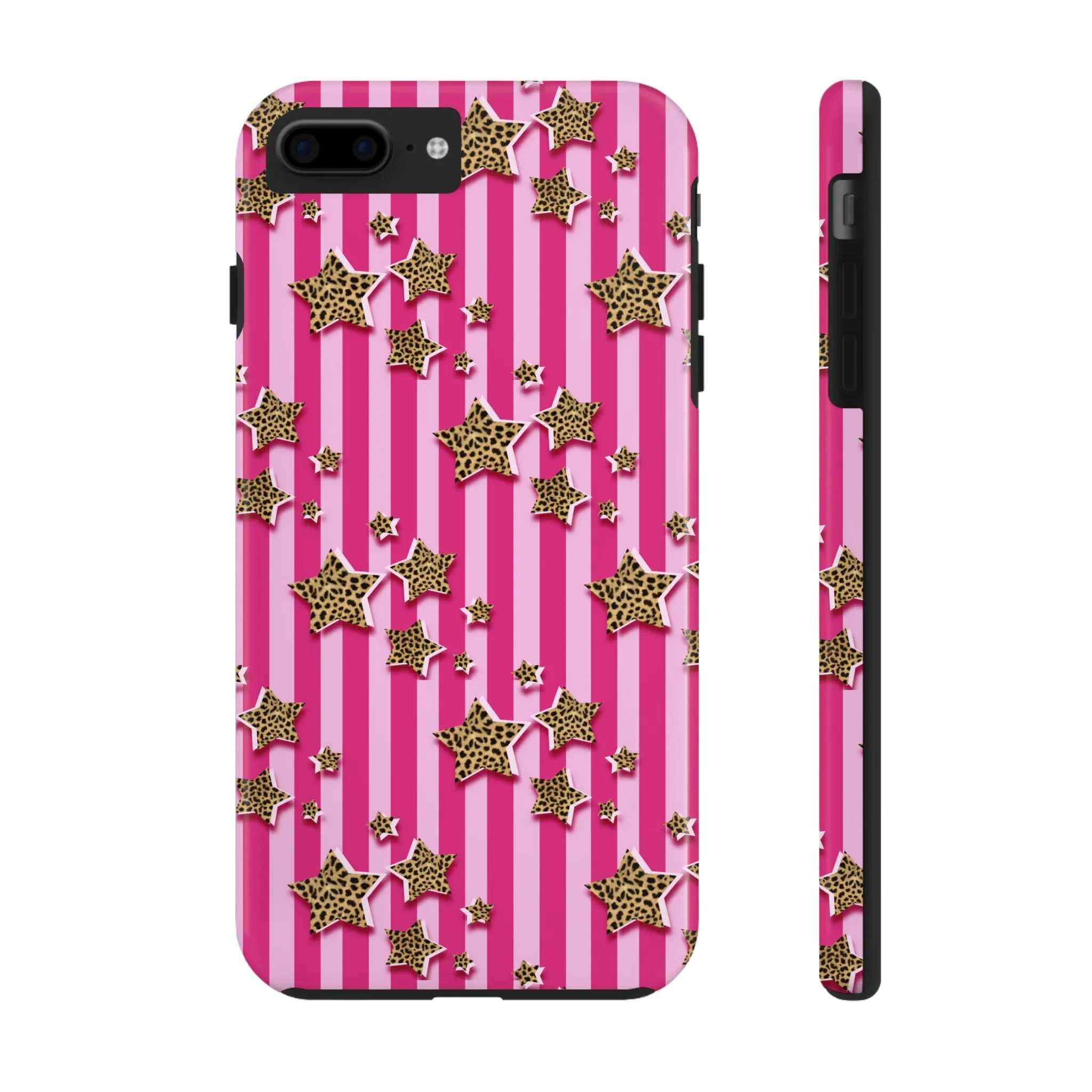 Girly Cheetah Stars and Pink Stripes Design Phone Case- Lightweight, Impact Resistant Cover for iPhone 6, 6s, 12, 13, 14, 15