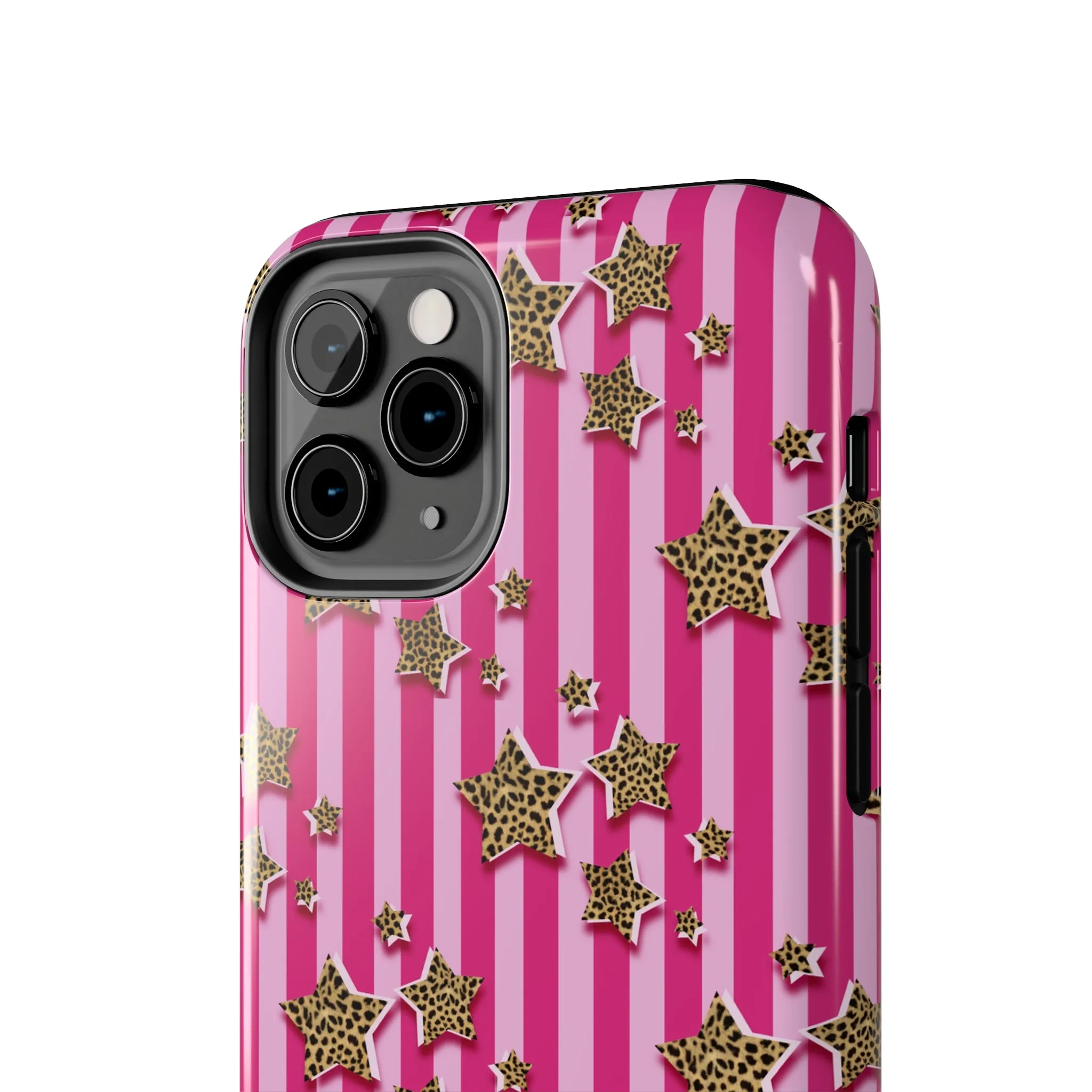 Girly Cheetah Stars and Pink Stripes Design Phone Case- Lightweight, Impact Resistant Cover for iPhone 6, 6s, 12, 13, 14, 15