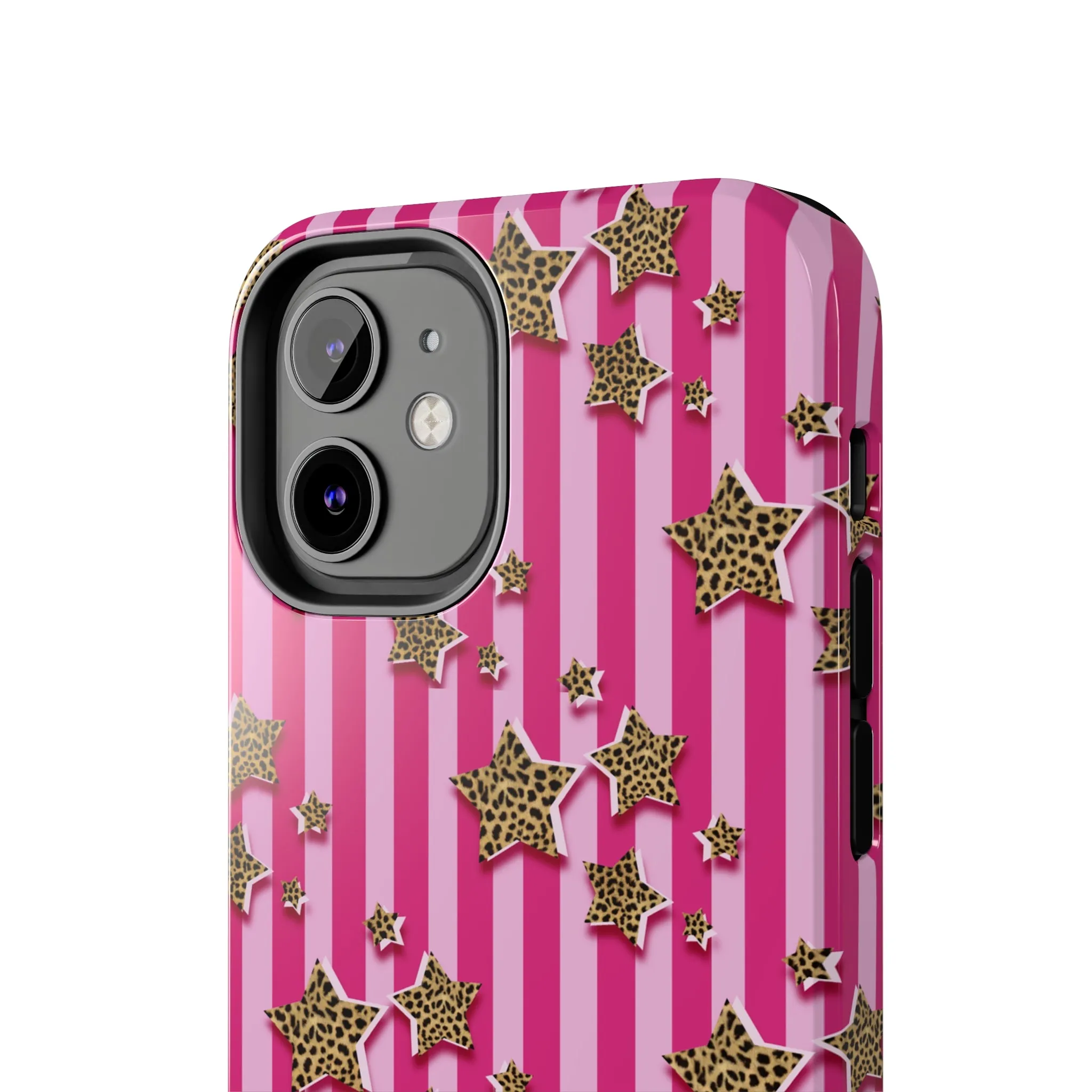 Girly Cheetah Stars and Pink Stripes Design Phone Case- Lightweight, Impact Resistant Cover for iPhone 6, 6s, 12, 13, 14, 15