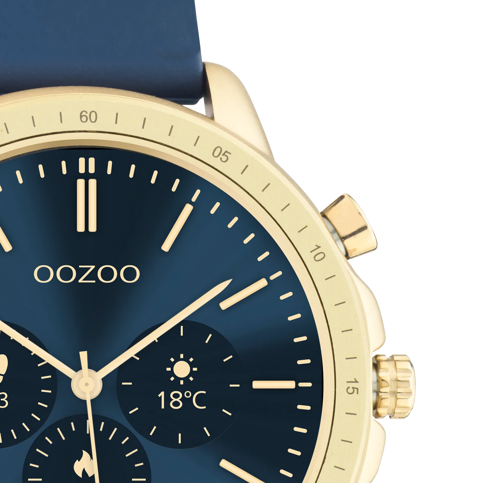 Gold coloured OOZOO smartwatch with dark blue rubber strap - Q00321