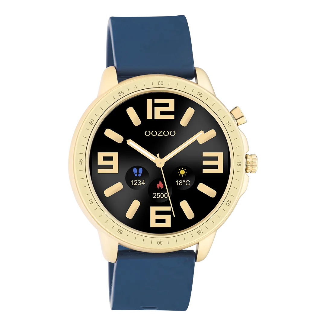 Gold coloured OOZOO smartwatch with dark blue rubber strap - Q00321