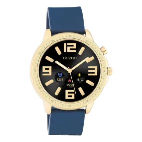 Gold coloured OOZOO smartwatch with dark blue rubber strap - Q00321