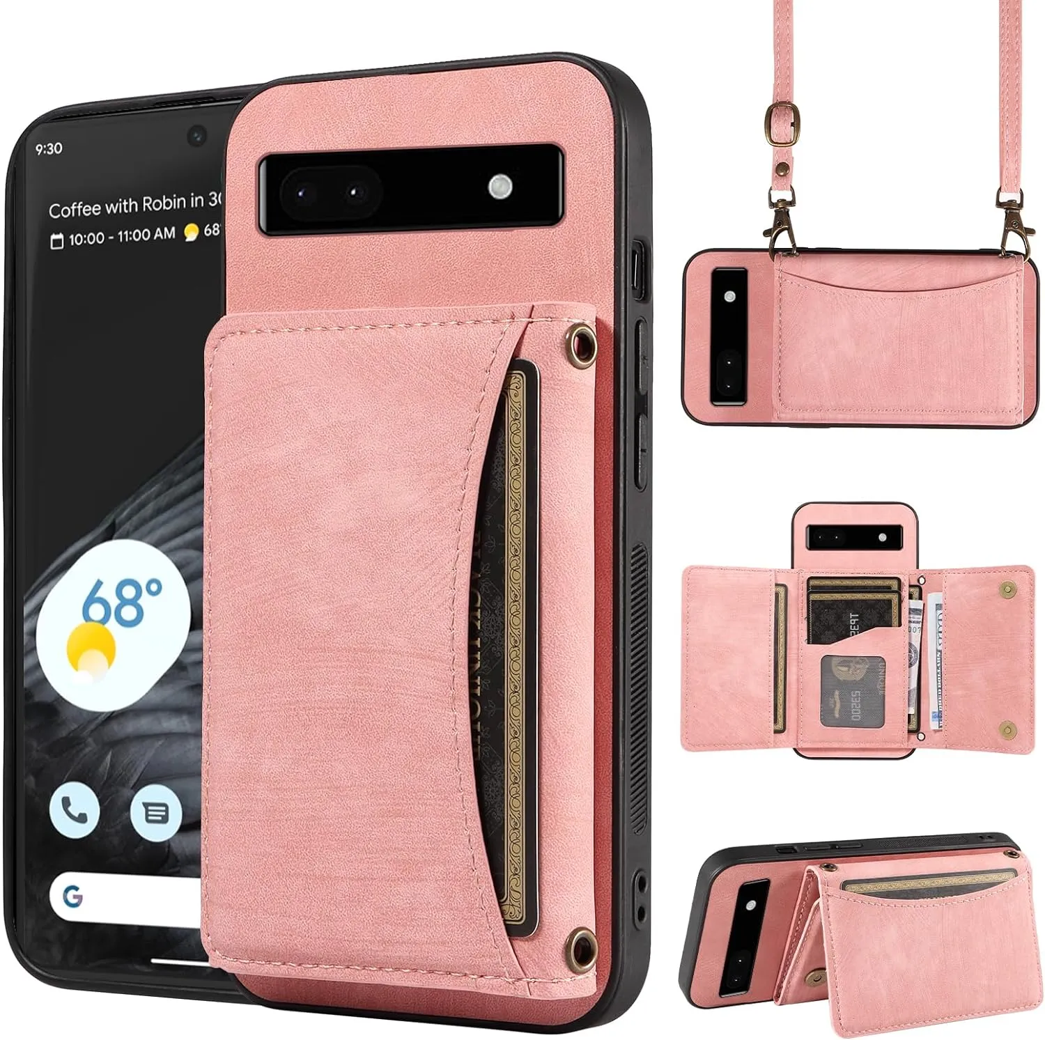 Google Pixel 6 Pro Wallet Cover Crossbody Shoulder Strap Card Holder