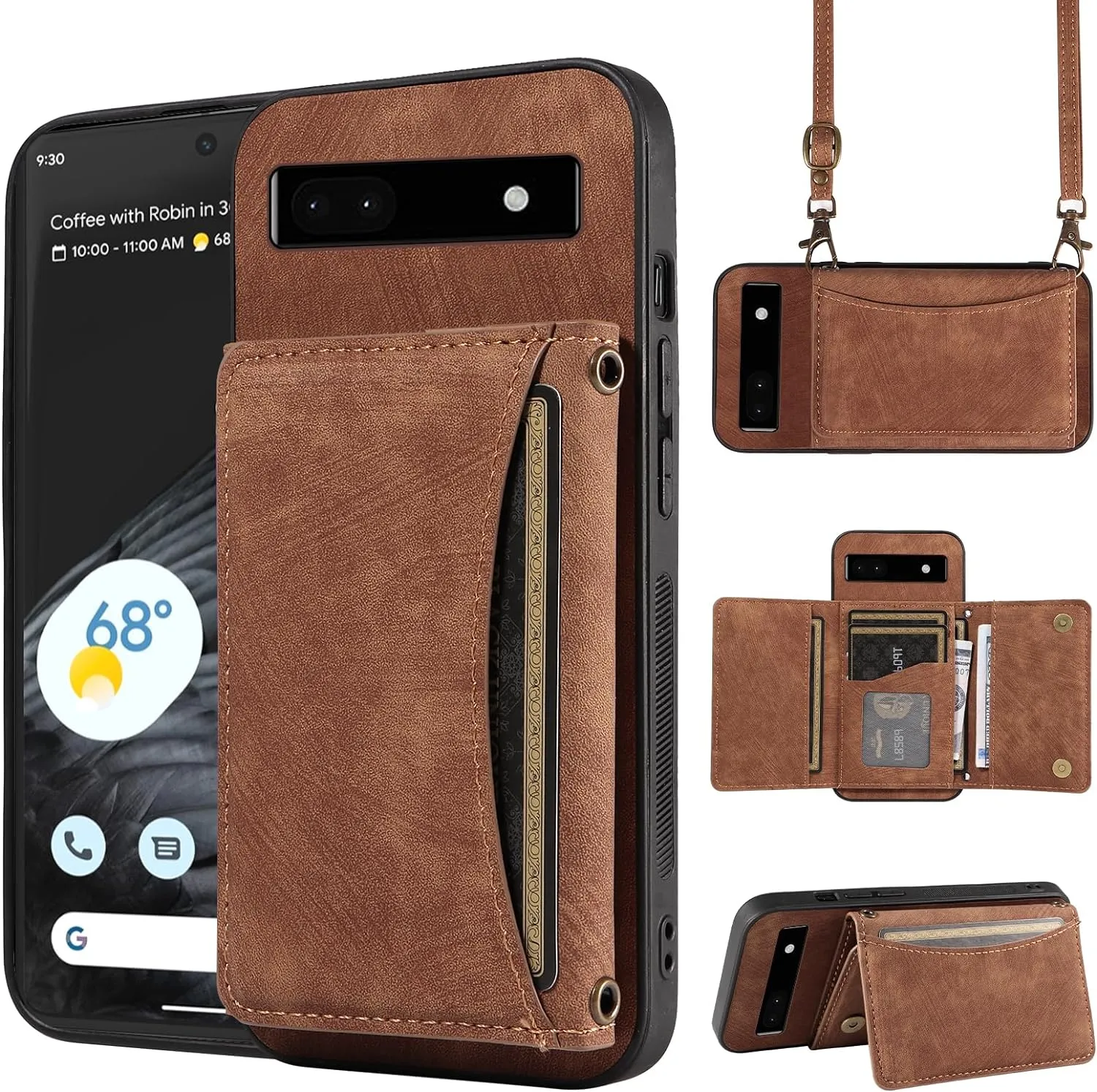 Google Pixel 6 Pro Wallet Cover Crossbody Shoulder Strap Card Holder