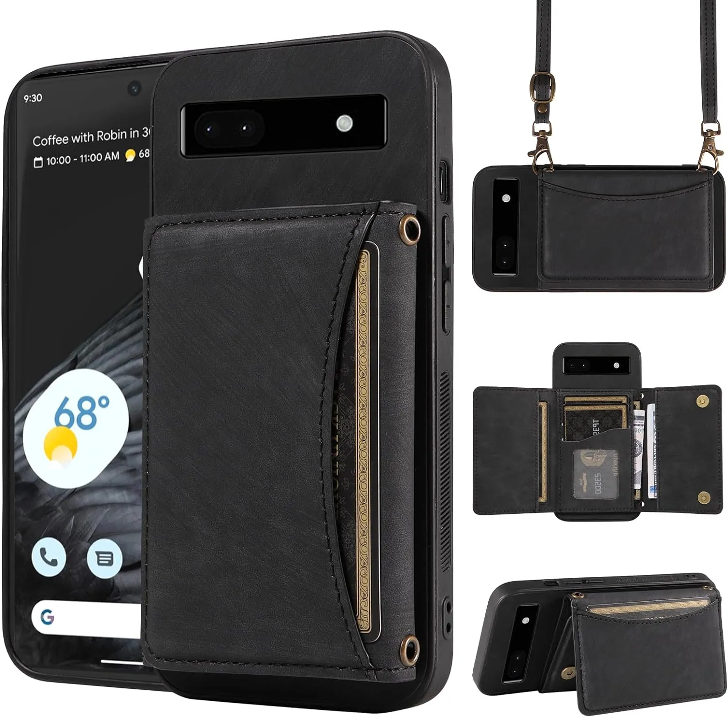 Google Pixel 6 Pro Wallet Cover Crossbody Shoulder Strap Card Holder