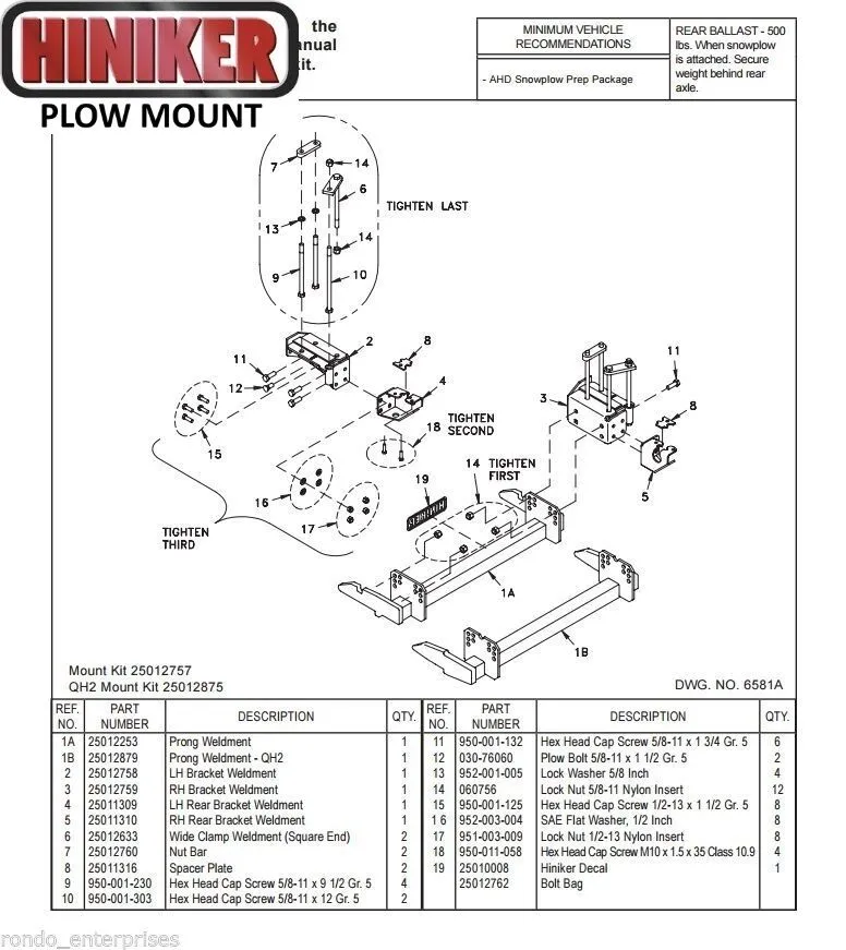 Hiniker Snowplow Mount - Quick Hitch 2 (QH2), 2010-2012 Dodge RAM 2500/3500, 25012875