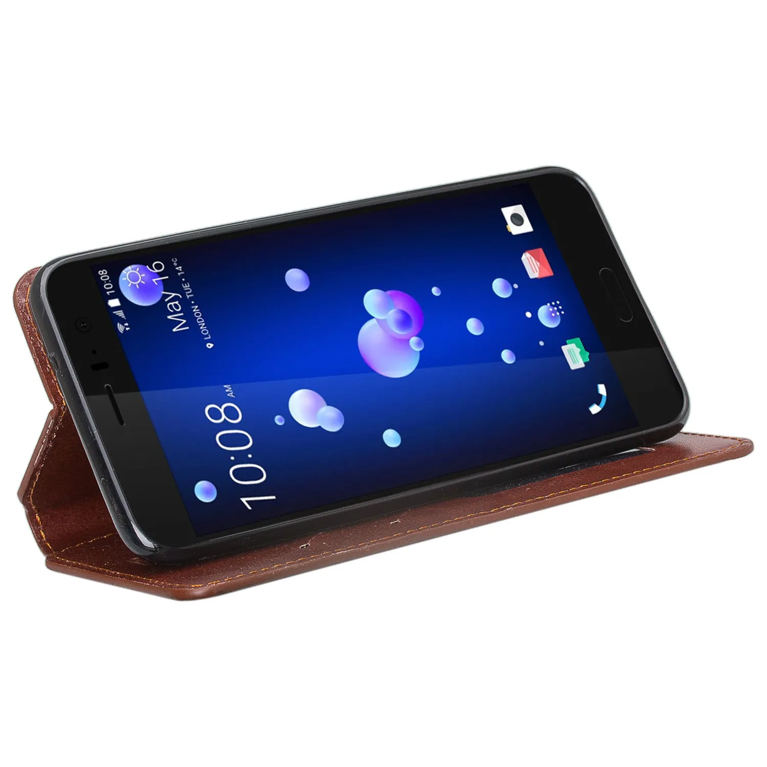 HTC U11 Wallet Case, Pu Leather Wallet Case [Kickstand] with ID & Credit Card Slots - Brown