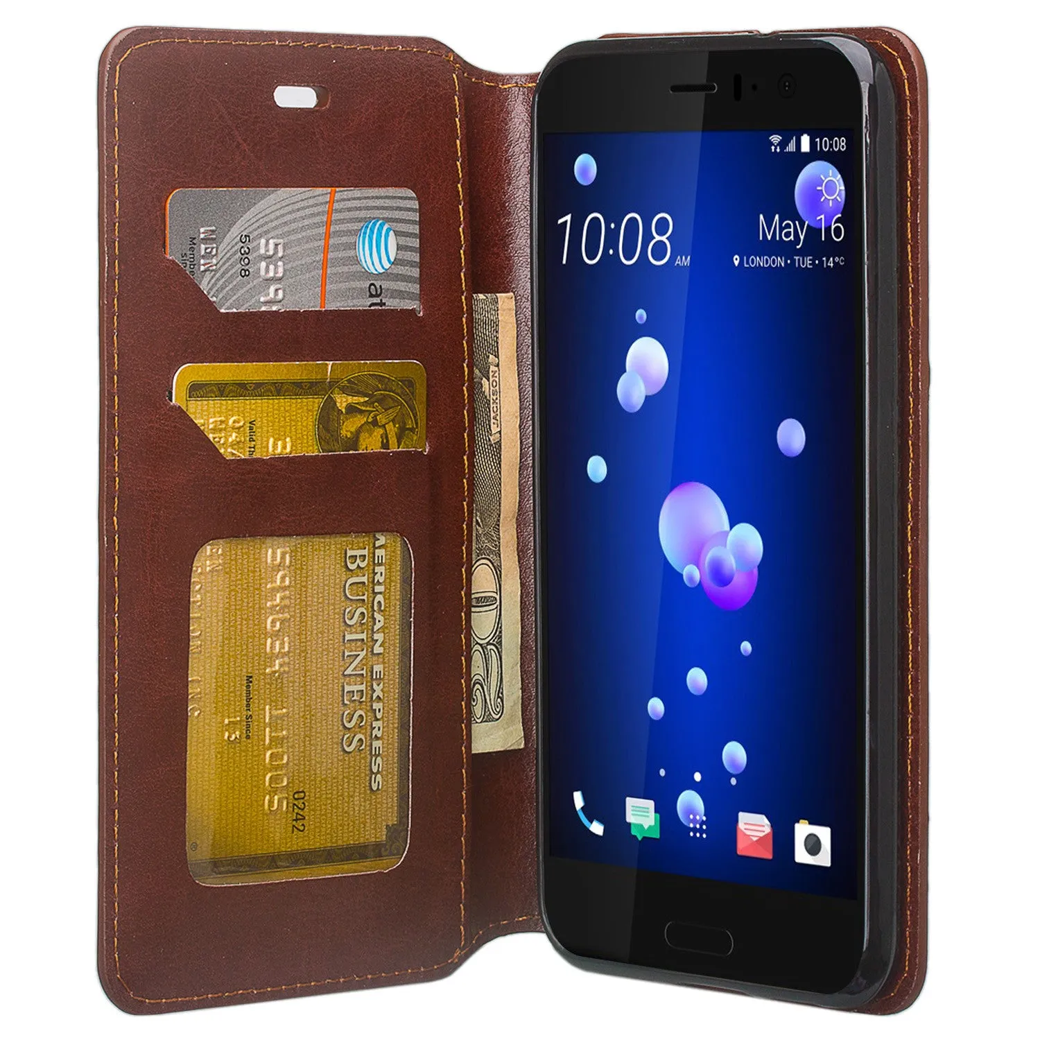 HTC U11 Wallet Case, Pu Leather Wallet Case [Kickstand] with ID & Credit Card Slots - Brown