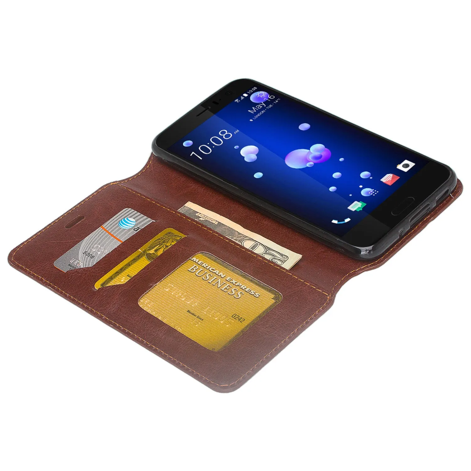 HTC U11 Wallet Case, Pu Leather Wallet Case [Kickstand] with ID & Credit Card Slots - Brown