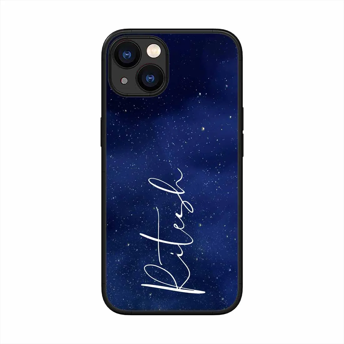 iPhone 13 Customized Cover Navy Blue Mobile Cover With Calligraphy Name - Stars