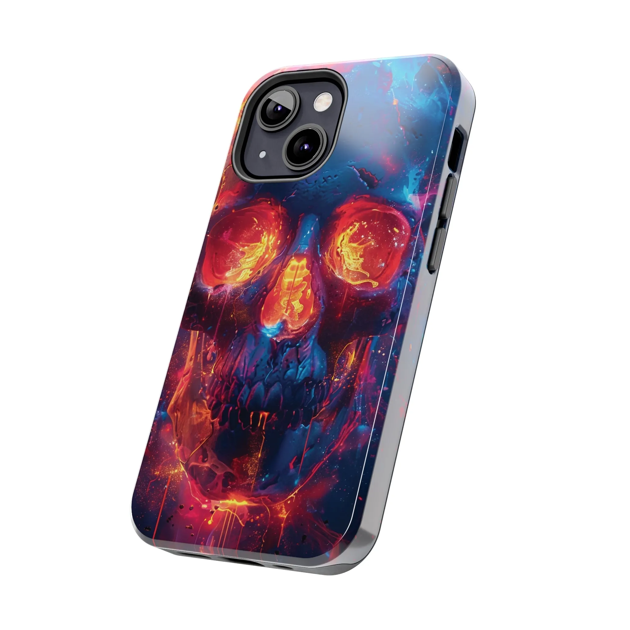 iPhone Case with Fiery Skull Design, Colorful Artistic Phone Protector, Durable and Stylish Case for iPhone Series, Protective Case for iPhone Models, Tough iPhone Case