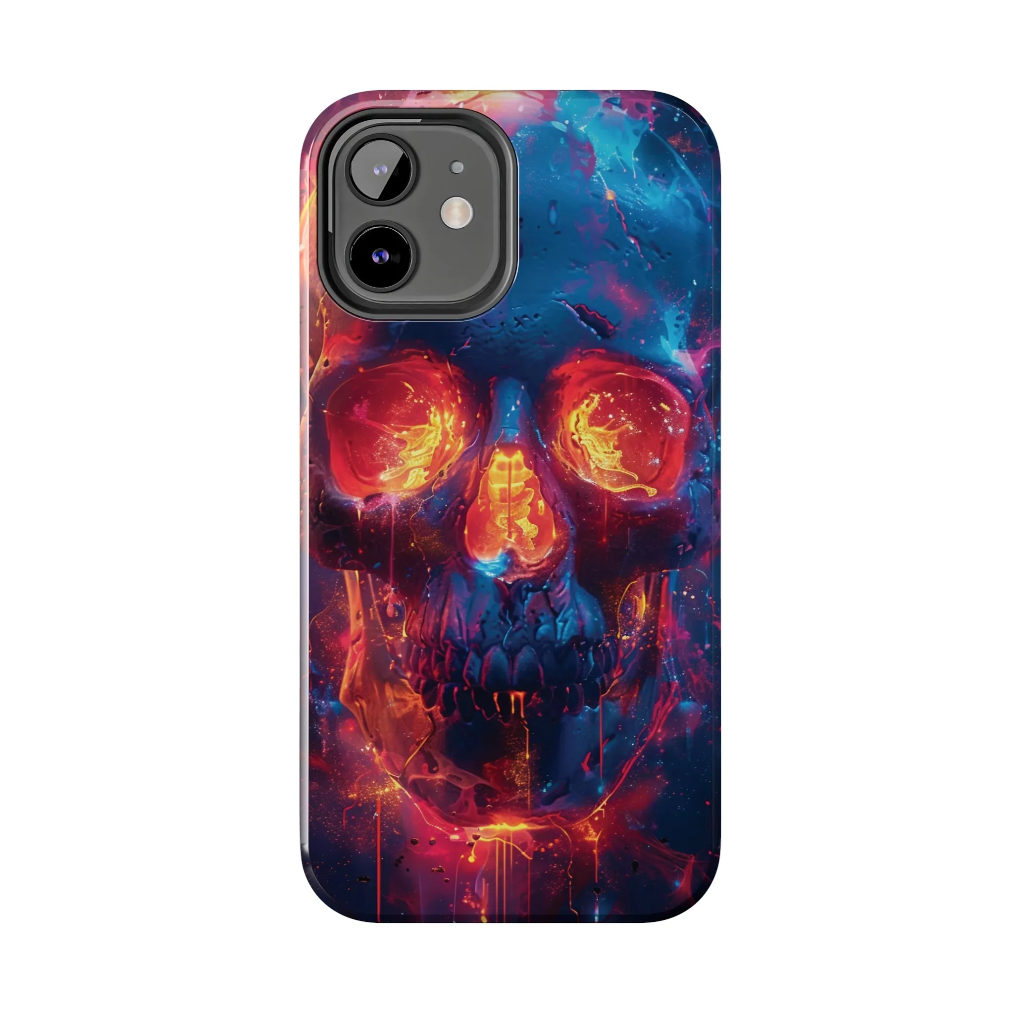 iPhone Case with Fiery Skull Design, Colorful Artistic Phone Protector, Durable and Stylish Case for iPhone Series, Protective Case for iPhone Models, Tough iPhone Case