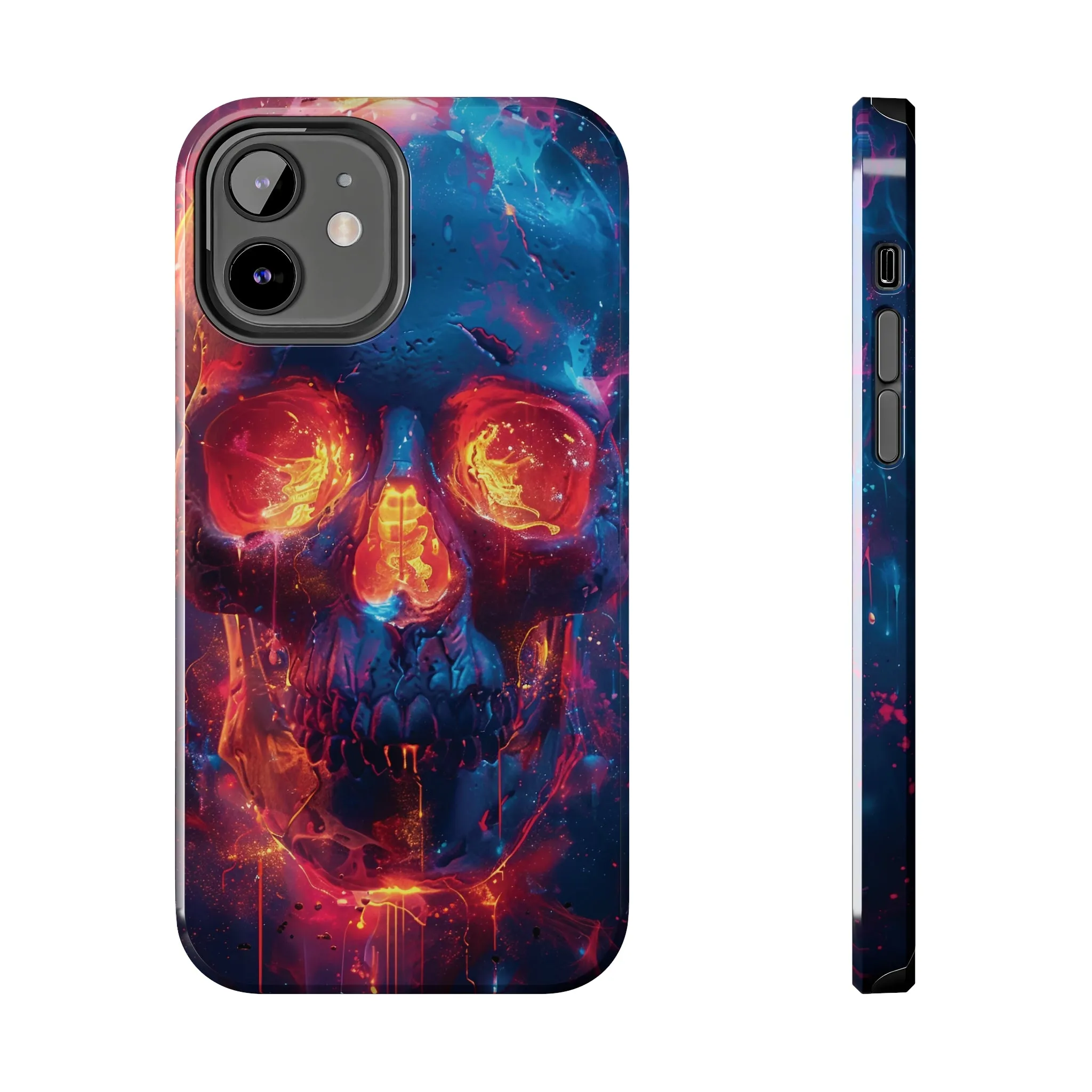 iPhone Case with Fiery Skull Design, Colorful Artistic Phone Protector, Durable and Stylish Case for iPhone Series, Protective Case for iPhone Models, Tough iPhone Case