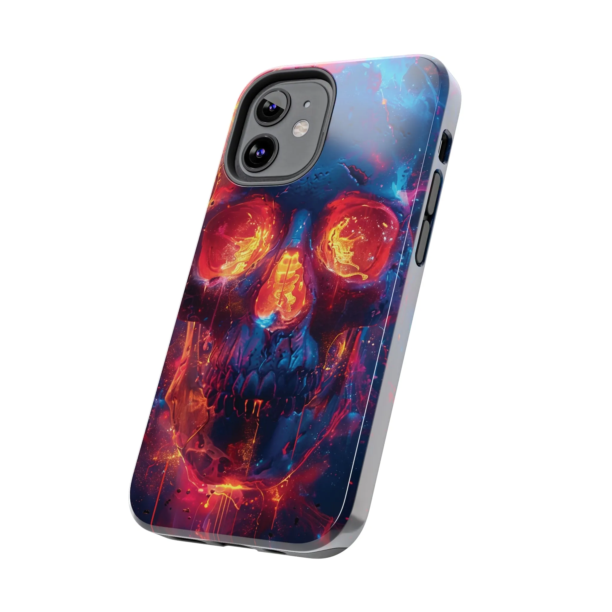 iPhone Case with Fiery Skull Design, Colorful Artistic Phone Protector, Durable and Stylish Case for iPhone Series, Protective Case for iPhone Models, Tough iPhone Case