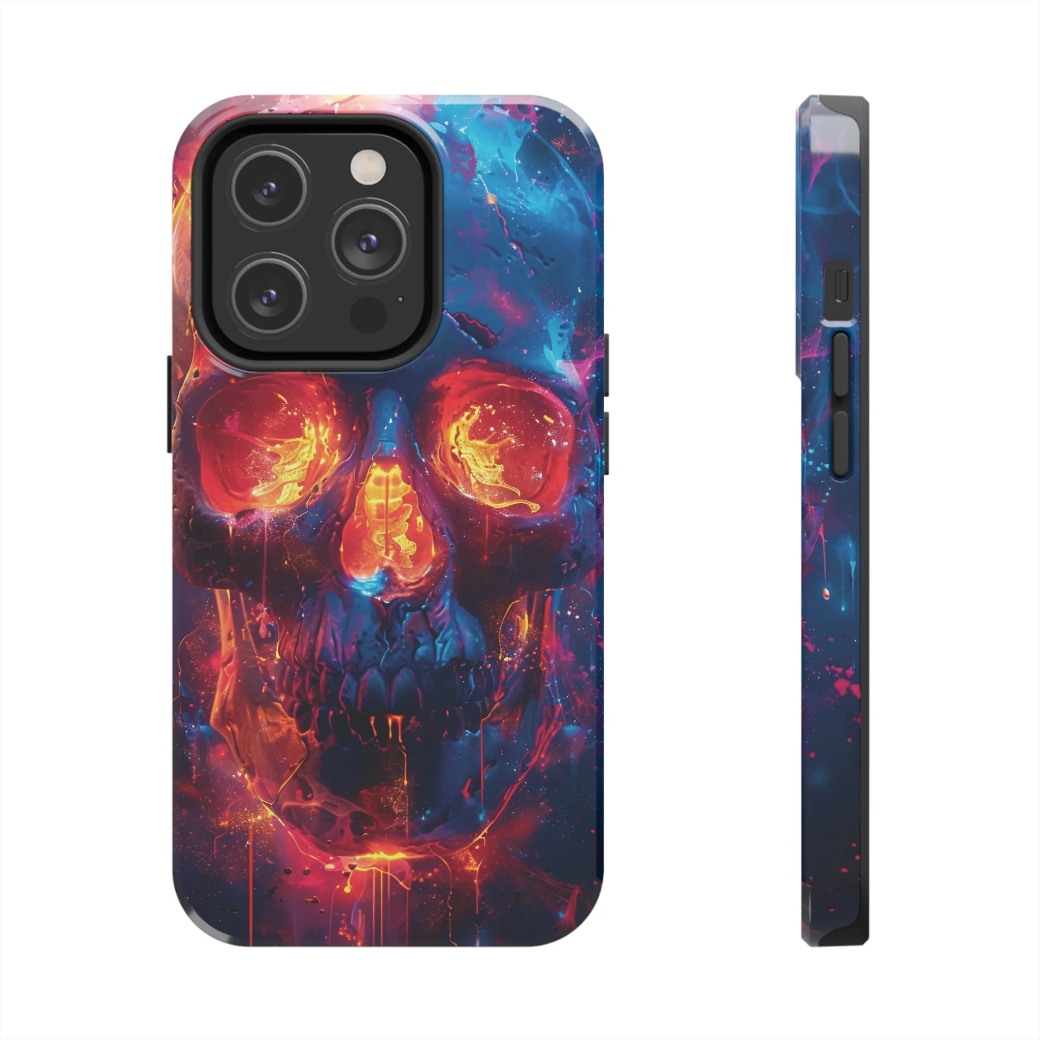 iPhone Case with Fiery Skull Design, Colorful Artistic Phone Protector, Durable and Stylish Case for iPhone Series, Protective Case for iPhone Models, Tough iPhone Case