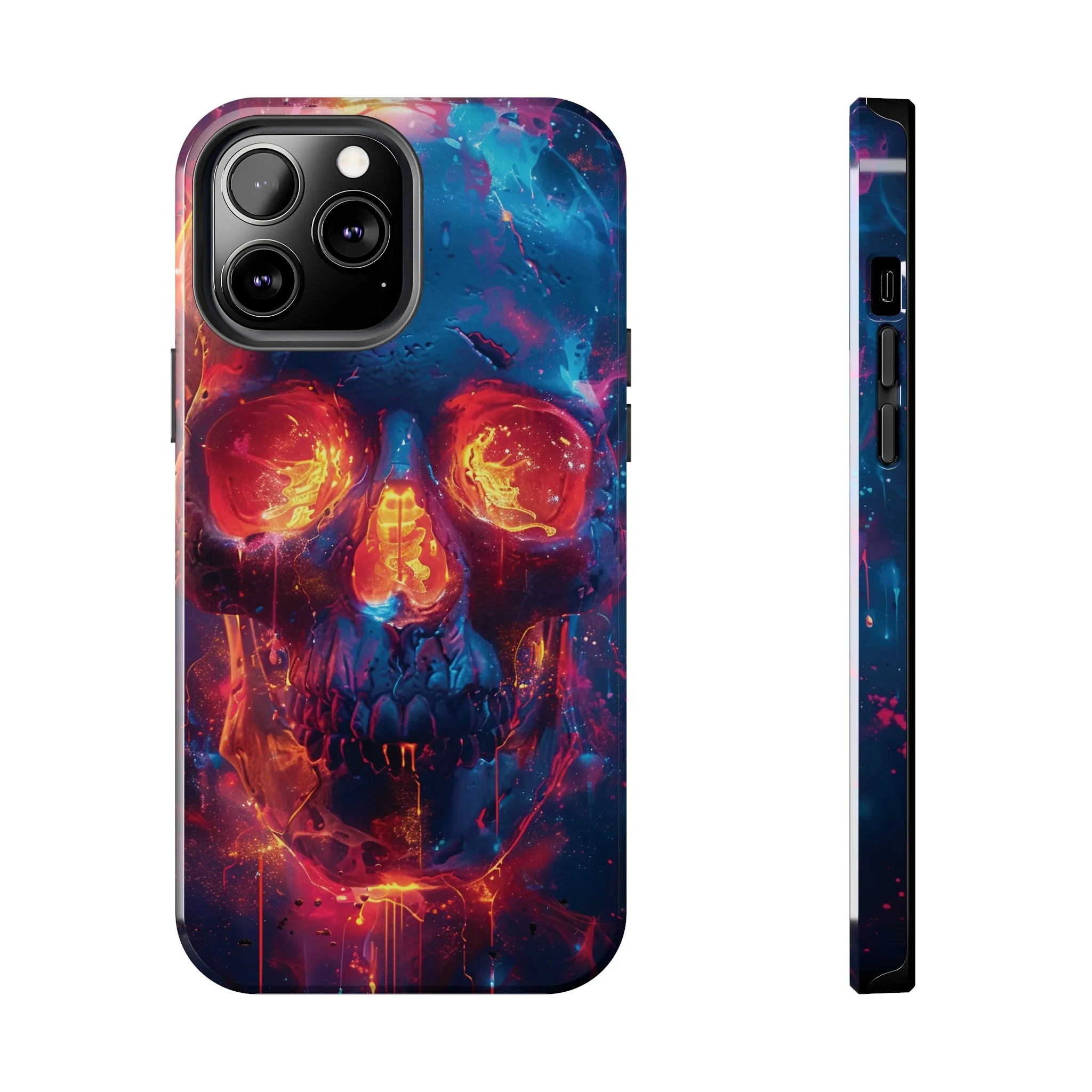 iPhone Case with Fiery Skull Design, Colorful Artistic Phone Protector, Durable and Stylish Case for iPhone Series, Protective Case for iPhone Models, Tough iPhone Case