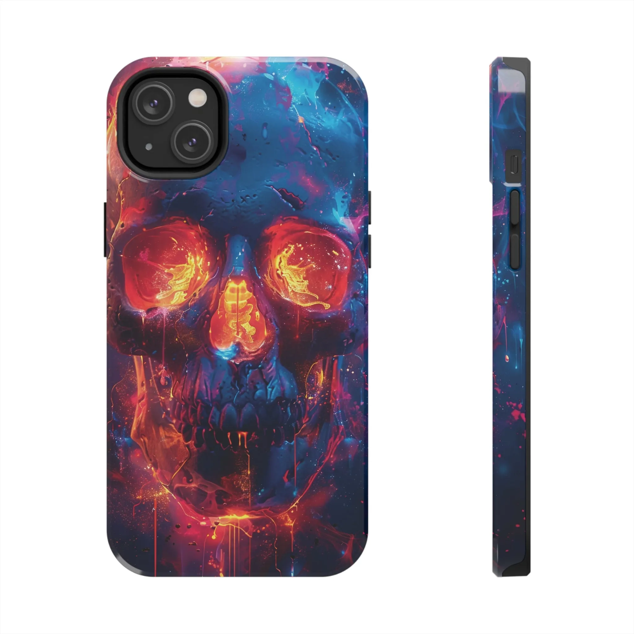 iPhone Case with Fiery Skull Design, Colorful Artistic Phone Protector, Durable and Stylish Case for iPhone Series, Protective Case for iPhone Models, Tough iPhone Case