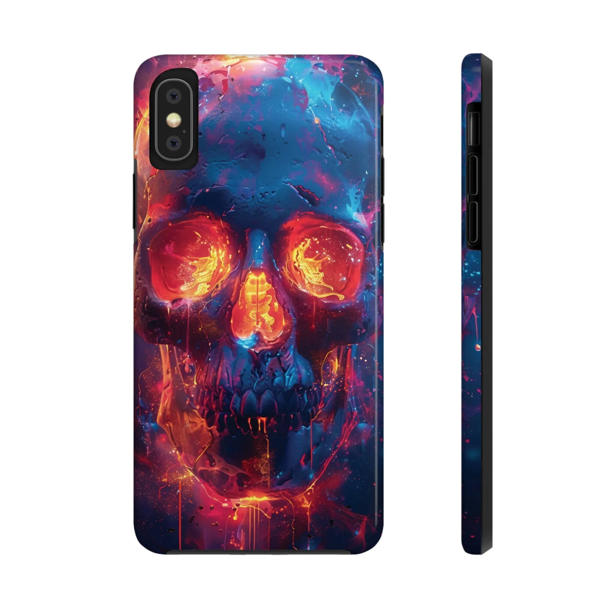 iPhone Case with Fiery Skull Design, Colorful Artistic Phone Protector, Durable and Stylish Case for iPhone Series, Protective Case for iPhone Models, Tough iPhone Case