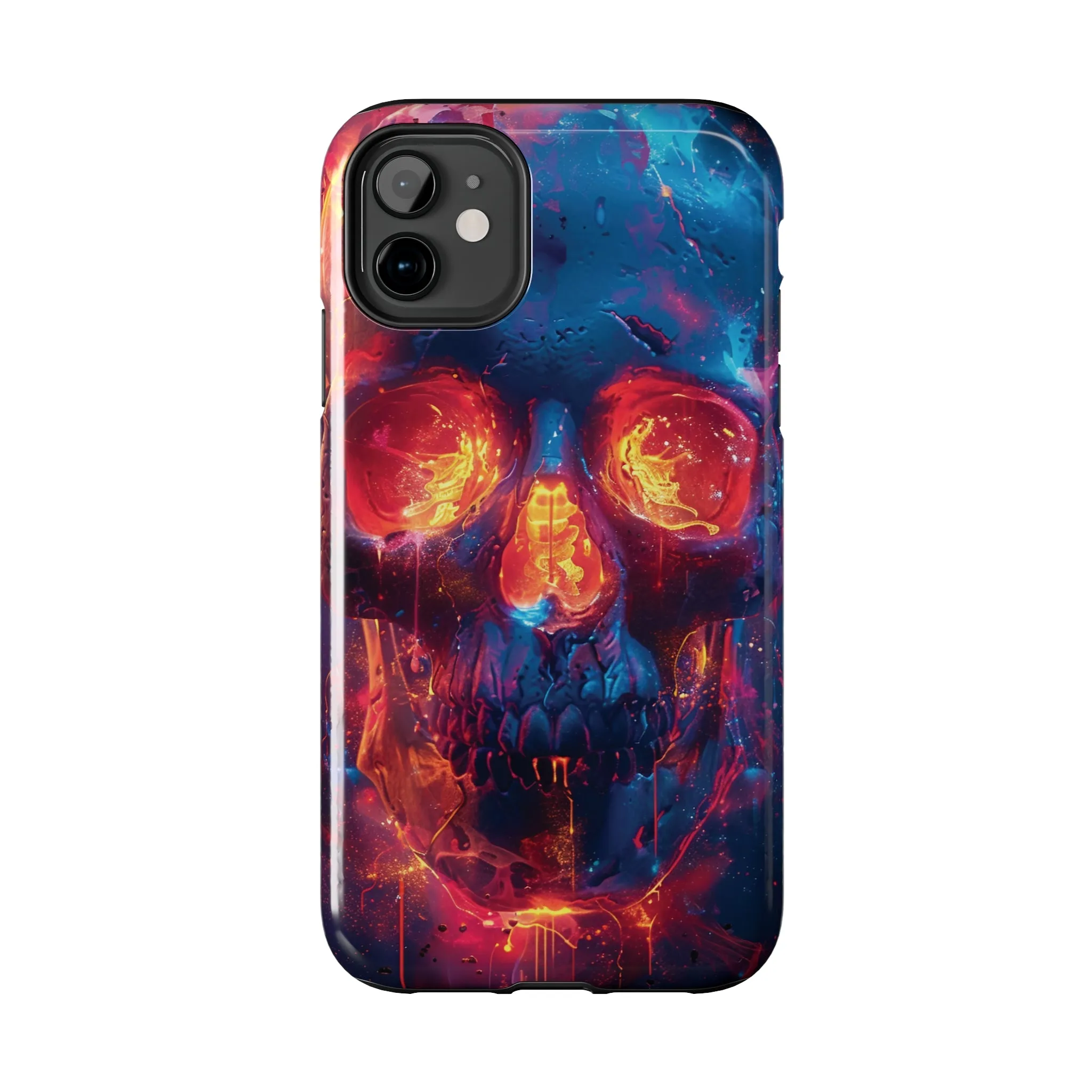 iPhone Case with Fiery Skull Design, Colorful Artistic Phone Protector, Durable and Stylish Case for iPhone Series, Protective Case for iPhone Models, Tough iPhone Case