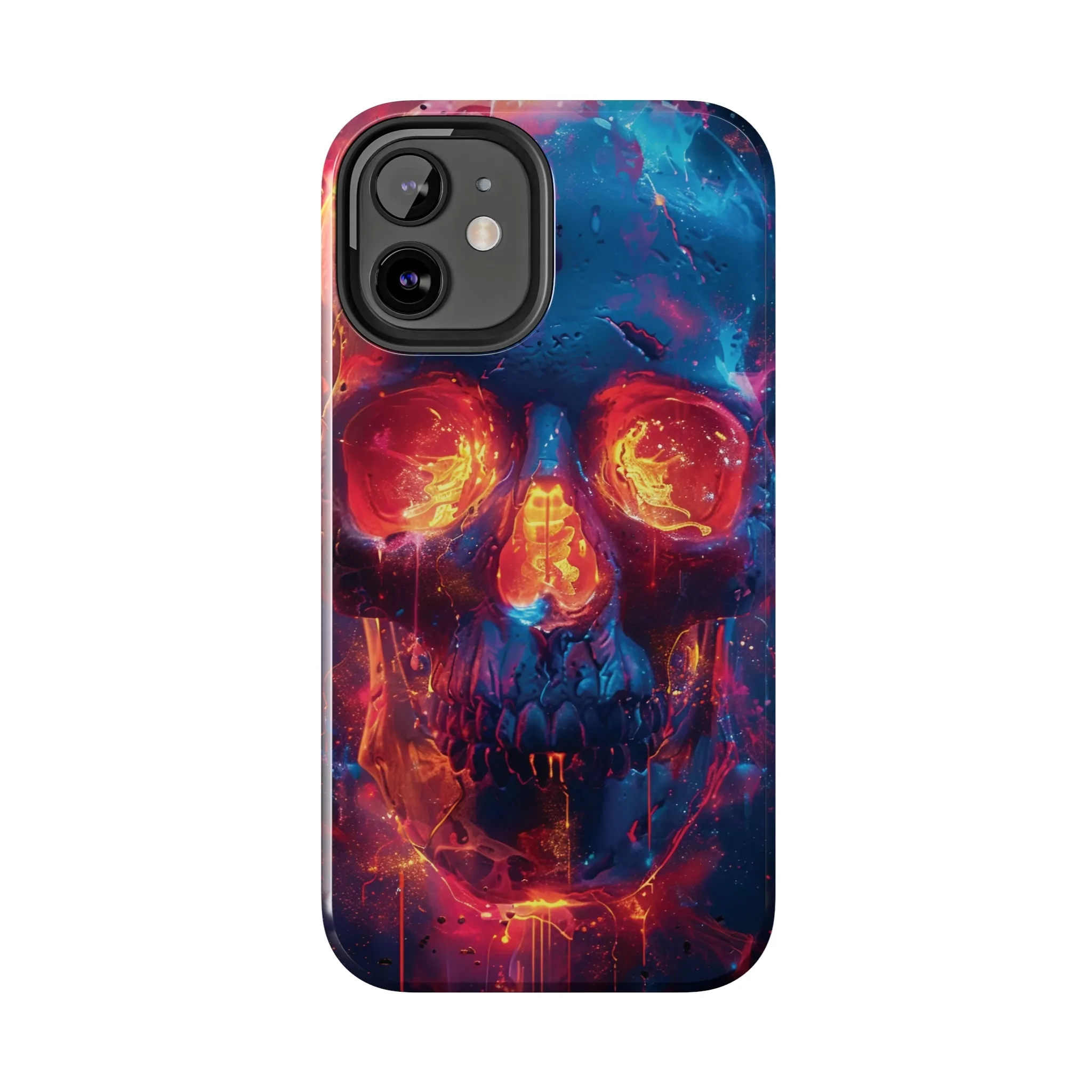 iPhone Case with Fiery Skull Design, Colorful Artistic Phone Protector, Durable and Stylish Case for iPhone Series, Protective Case for iPhone Models, Tough iPhone Case