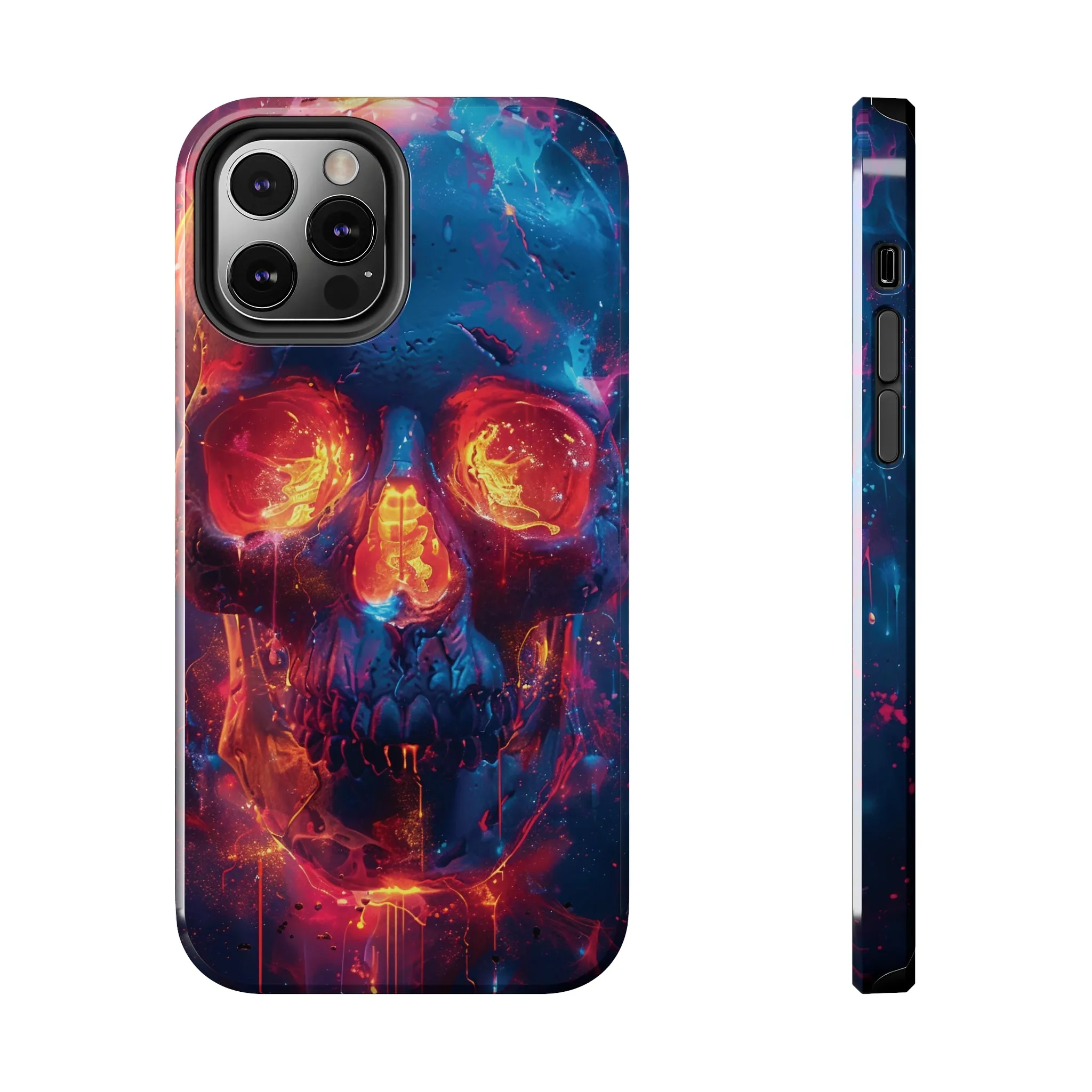 iPhone Case with Fiery Skull Design, Colorful Artistic Phone Protector, Durable and Stylish Case for iPhone Series, Protective Case for iPhone Models, Tough iPhone Case