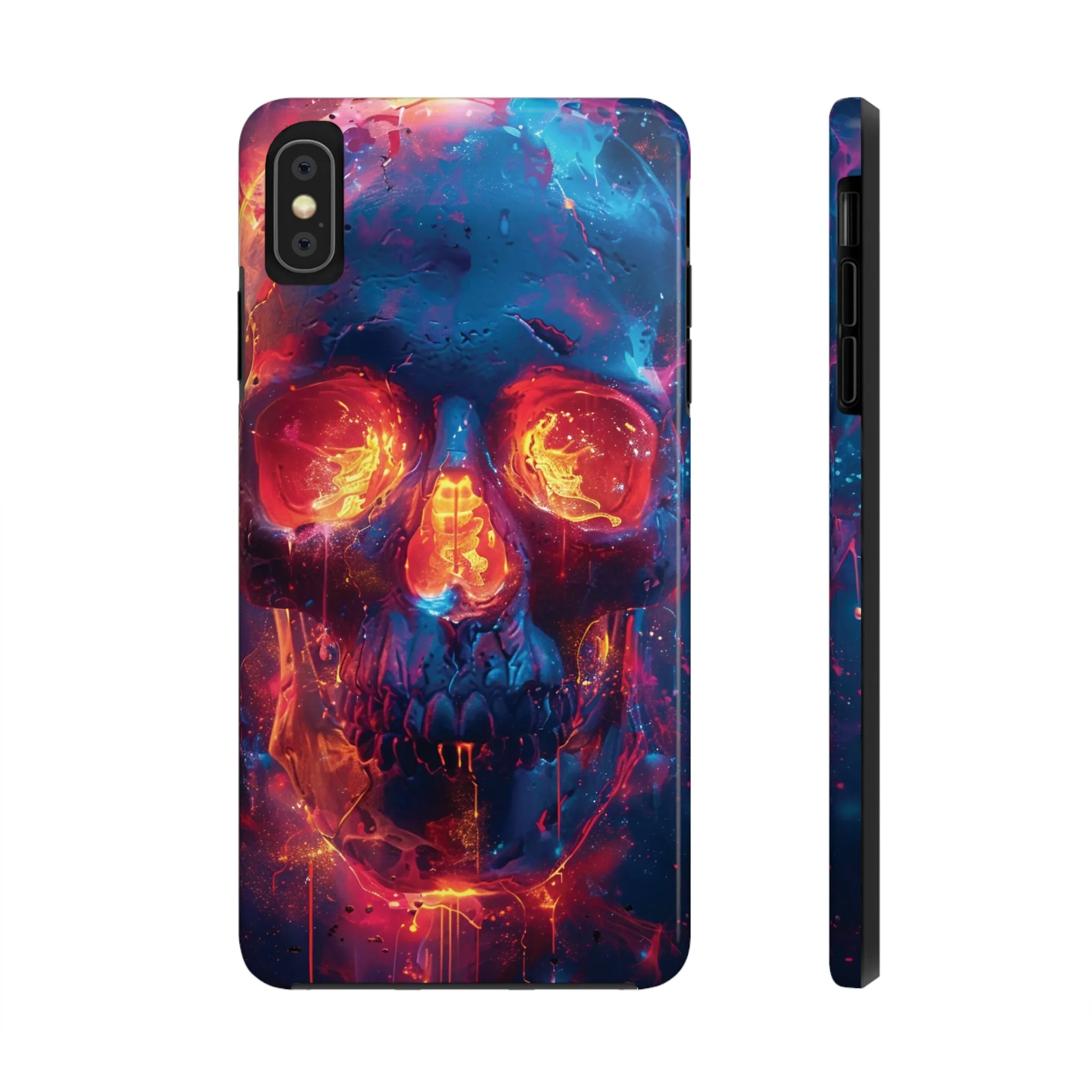 iPhone Case with Fiery Skull Design, Colorful Artistic Phone Protector, Durable and Stylish Case for iPhone Series, Protective Case for iPhone Models, Tough iPhone Case