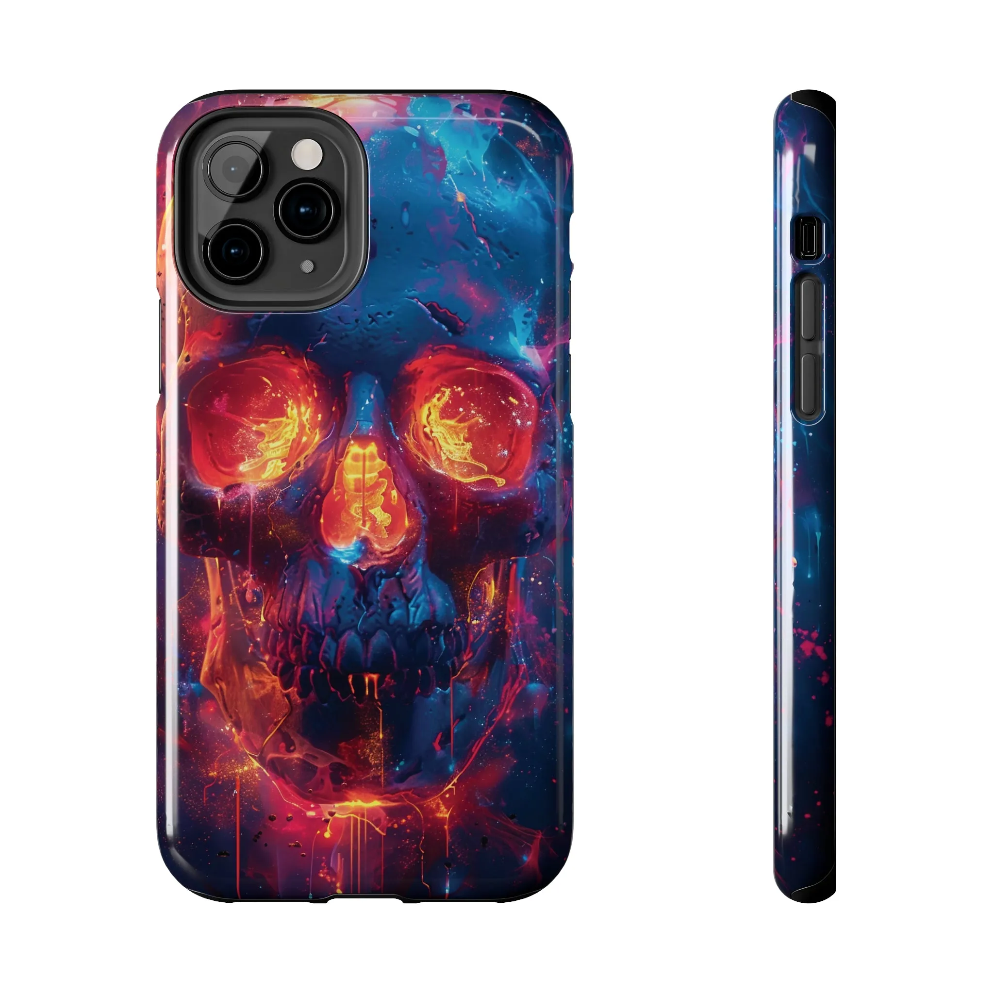 iPhone Case with Fiery Skull Design, Colorful Artistic Phone Protector, Durable and Stylish Case for iPhone Series, Protective Case for iPhone Models, Tough iPhone Case